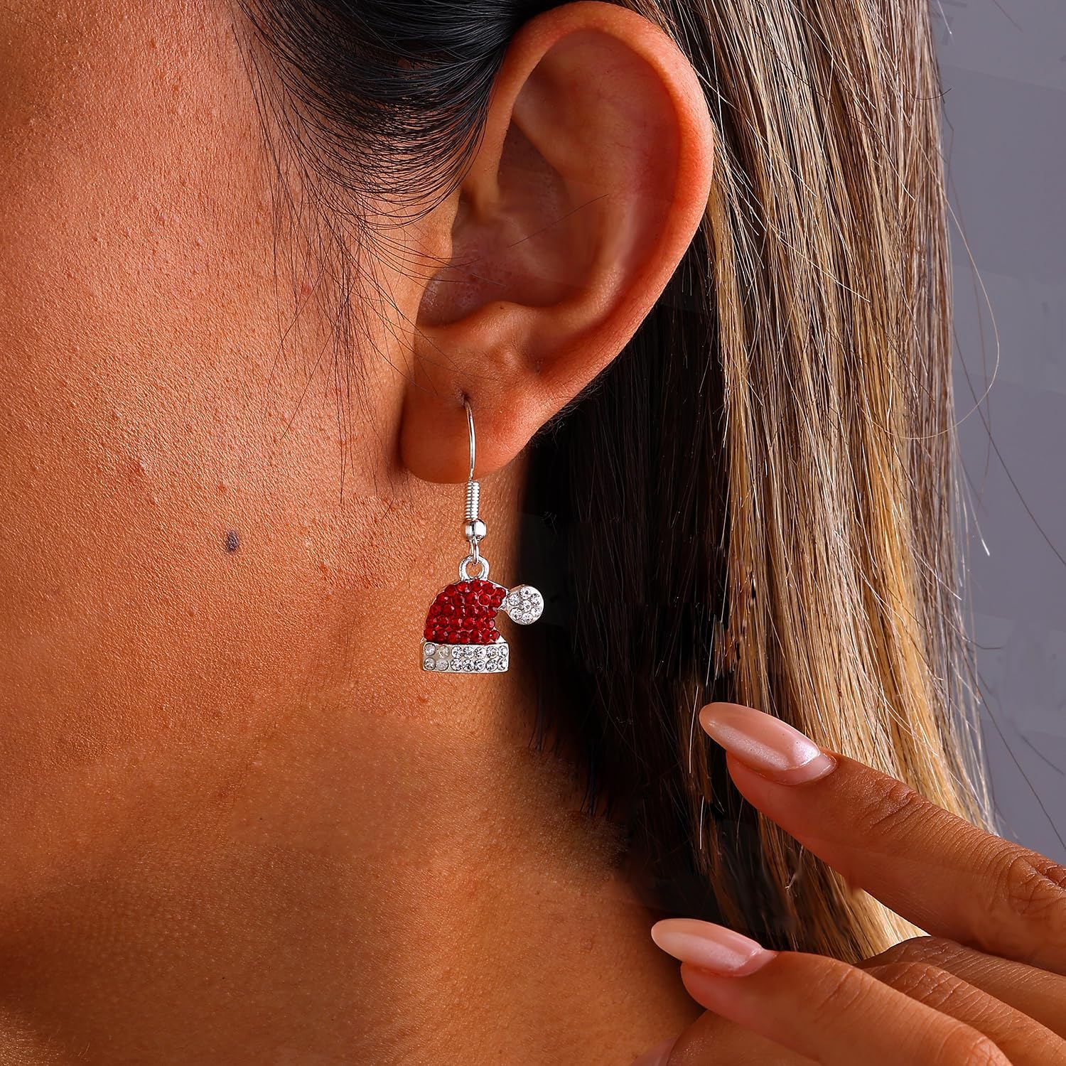 Christmas Gift Rhinestone Elk Stud Earrings for Women Red Crystal Santa Hat Dangle Earrings Necklace Set - 我的商店我的商店我的商店