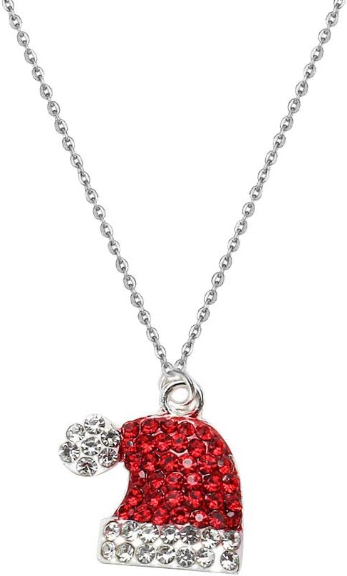 Christmas Gift Rhinestone Elk Stud Earrings for Women Red Crystal Santa Hat Dangle Earrings Necklace Set - 我的商店我的商店我的商店