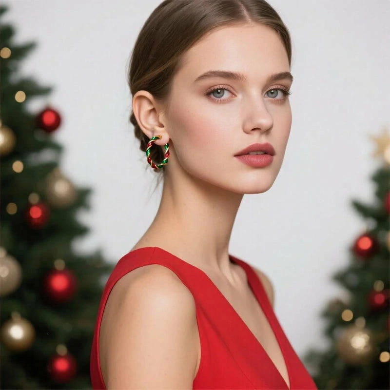 Christmas Tree Stud and Hoop Earrings Acrylic Drop Dangle Jewelry With Gold Star Green Tree  Santa Hat Cute Alpaca