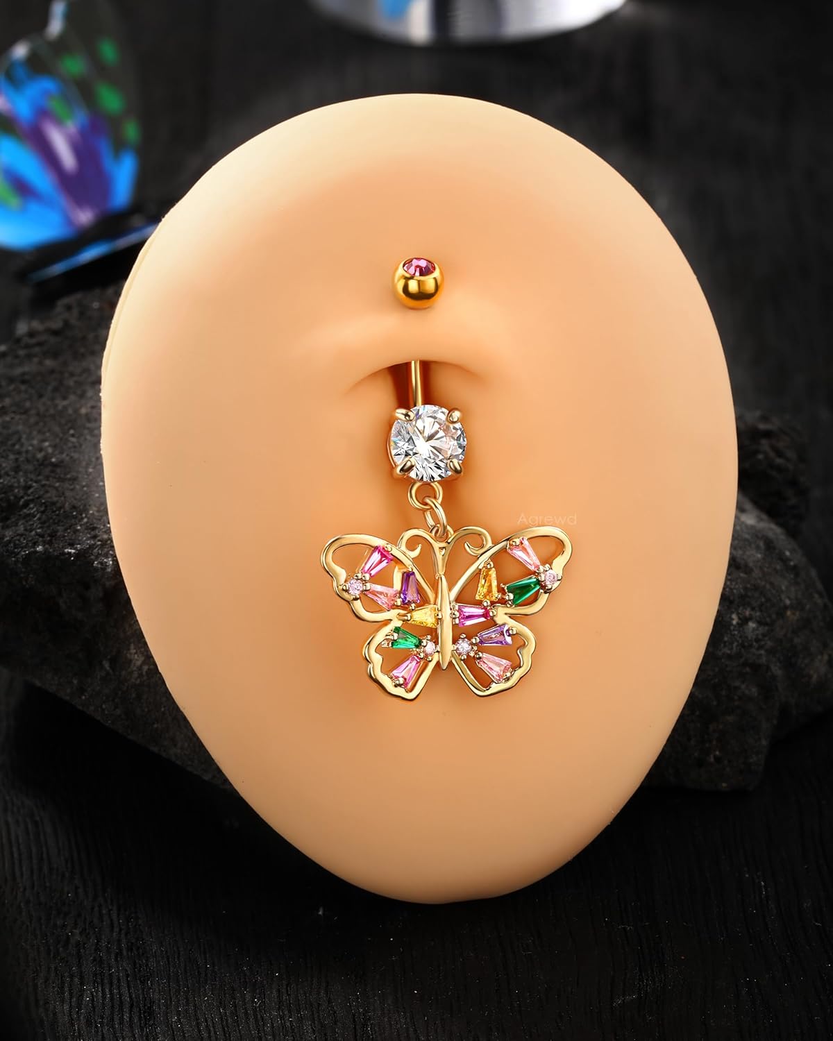 Colorful CZ Butterfly Belly Button Rings 14G Belly Navel Rings for Women Stainless Steel Belly Navel Piercing Jewelry - QIAO CrystalQIAO CrystalQIAO Crystal