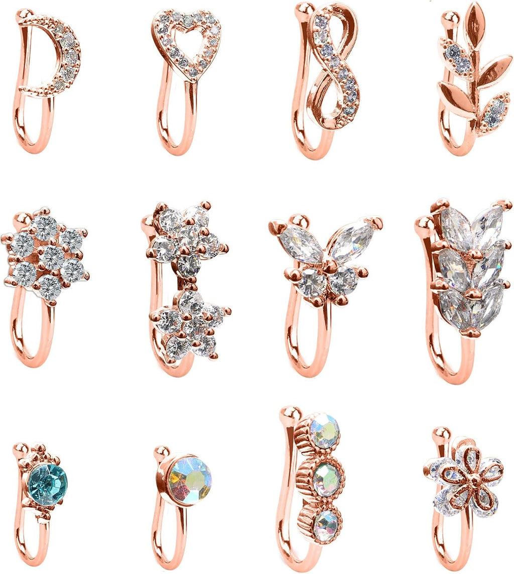 CrazyPiercing Fake Nose Ring CZ African Nose Cuffs Gold/Silver/Rose Gold Faux Septum Nose Rings Clip on Nose Jewelry for Woman Non Pierced Jewelry - QIAO CrystalQIAO CrystalQIAO Crystal