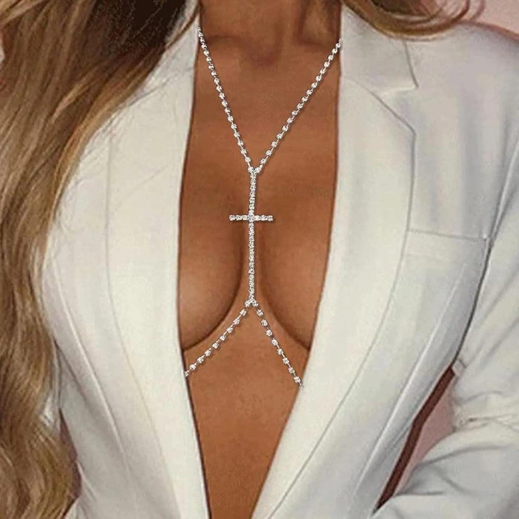 Cross Chest Body Chains Silver Gold Sexy Layered Bikini Bra Body Chain Necklace Summer - QIAO CrystalQIAO CrystalQIAO Crystal
