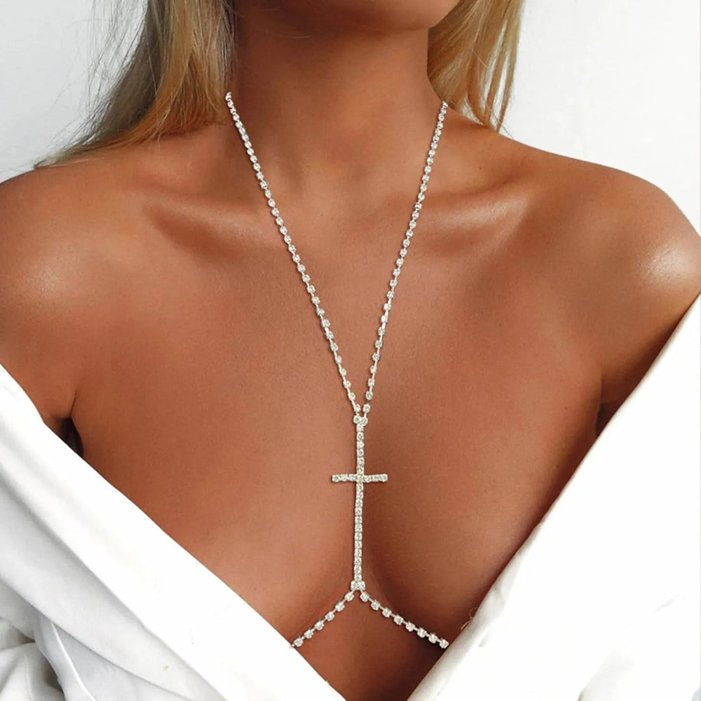 Cross Chest Body Chains Silver Gold Sexy Layered Bikini Bra Body Chain Necklace Summer - QIAO CrystalQIAO CrystalQIAO Crystal