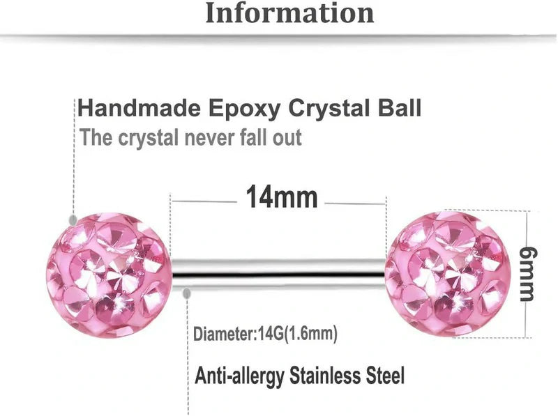 Crystal 14G Studs Nipple Rings Piercing Barbell Anti-allergy Surgical Steel Pairs