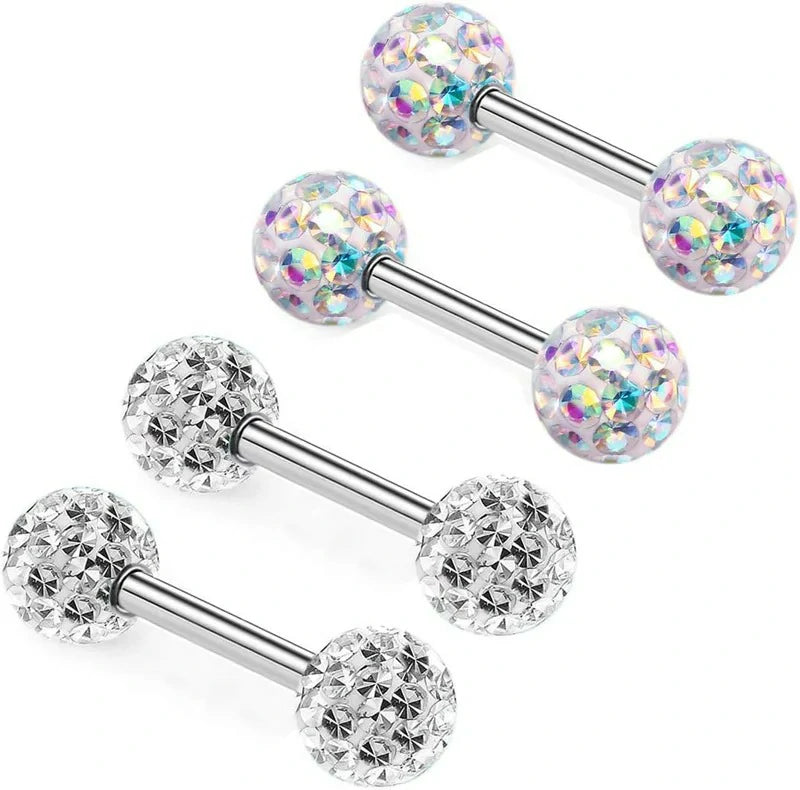 Crystal 14G Studs Nipple Rings Piercing Barbell Anti-allergy Surgical Steel Pairs