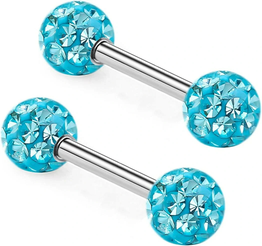 Crystal 14G Studs Nipple Rings Piercing Barbell Anti-allergy Surgical Steel Pairs