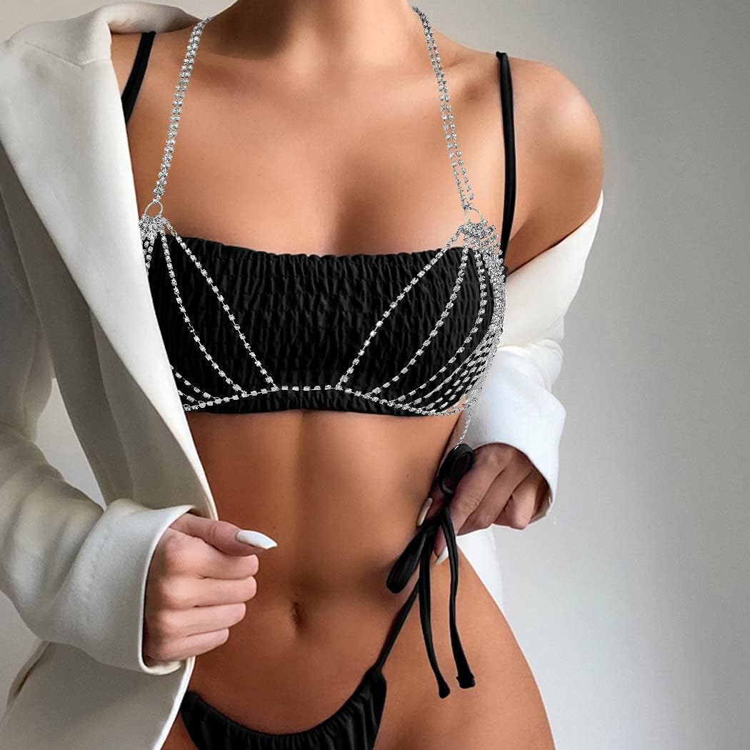 Crystal Body Chain Sparkly Rhinestone Bikini Chest Chains Bra Nightclub - QIAO CrystalQIAO CrystalQIAO Crystal