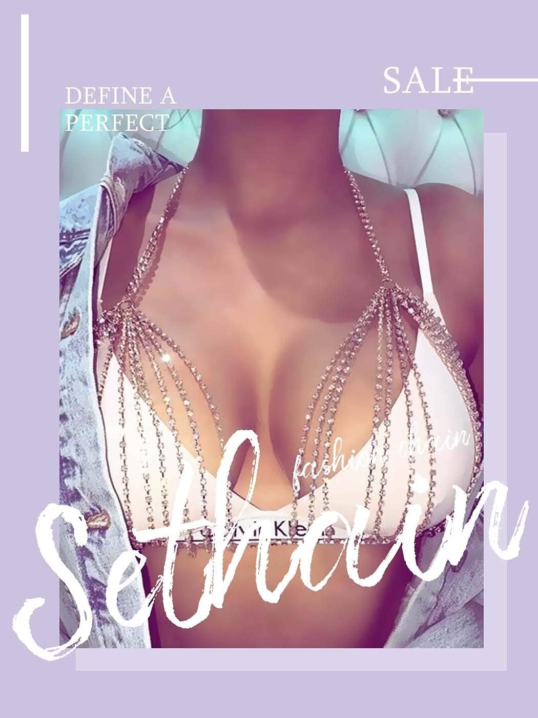 Crystal Body Chain Sparkly Rhinestone Bikini Chest Chains Bra Nightclub - QIAO CrystalQIAO CrystalQIAO Crystal