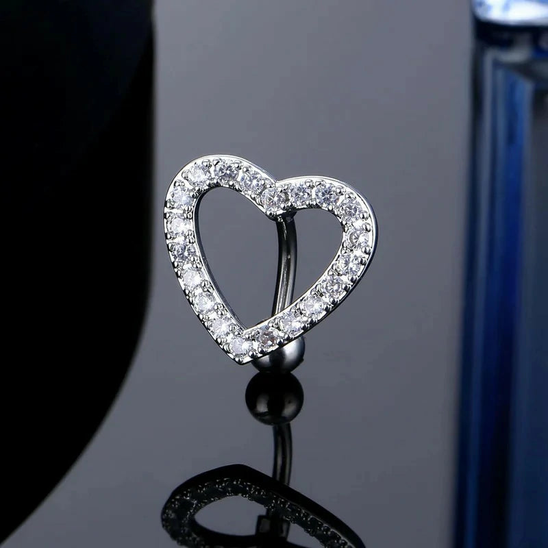 Cute Silver Heart Belly Button Rings Dazzling Zircon Belly Button Rings Dangle Navel Piercing Jewelry