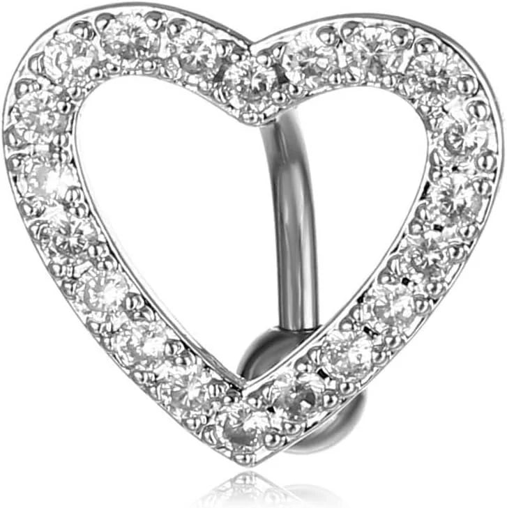 Cute Silver Heart Belly Button Rings Dazzling Zircon Belly Button Rings Dangle Navel Piercing Jewelry