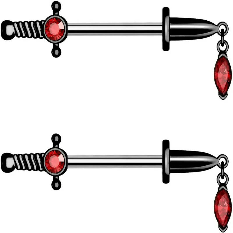 Dagger Nipple Ring 14G Gold Nipple Rings 316L Stainless Steel Nipple Piercing