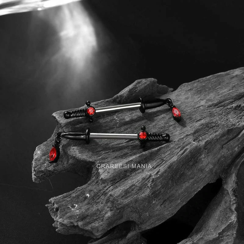 Dagger Nipple Ring 14G Gold Nipple Rings 316L Stainless Steel Nipple Piercing