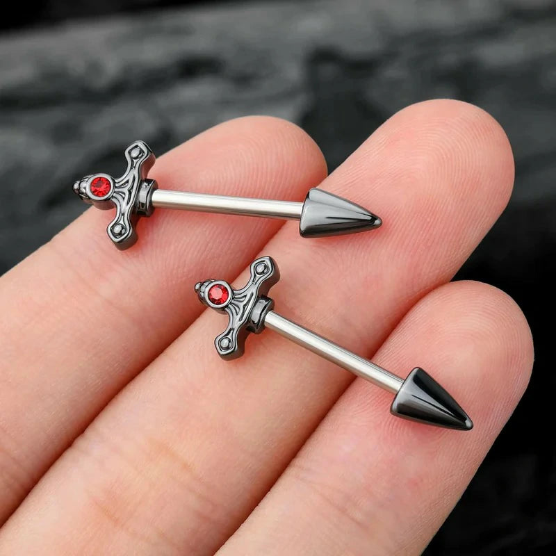 Dagger Nipple Rings 316L Surgical Steel 14 Gauge Goth Piercing Jewelry