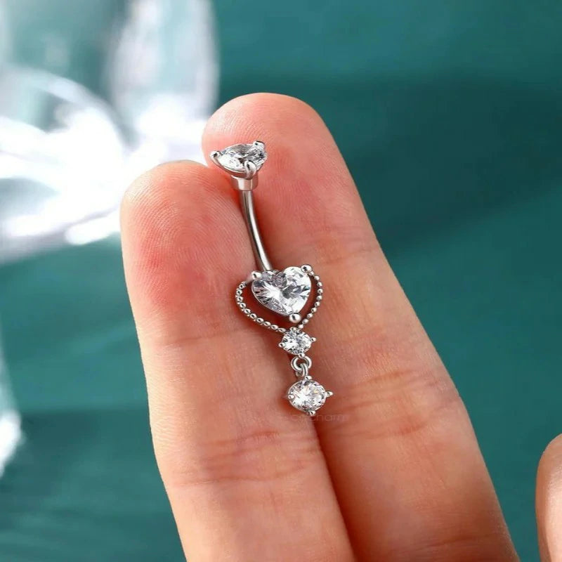 Dangle Belly Button Rings 14G Heart Belly Navel Rings Surgical Steel Navel Piercing Jewelry