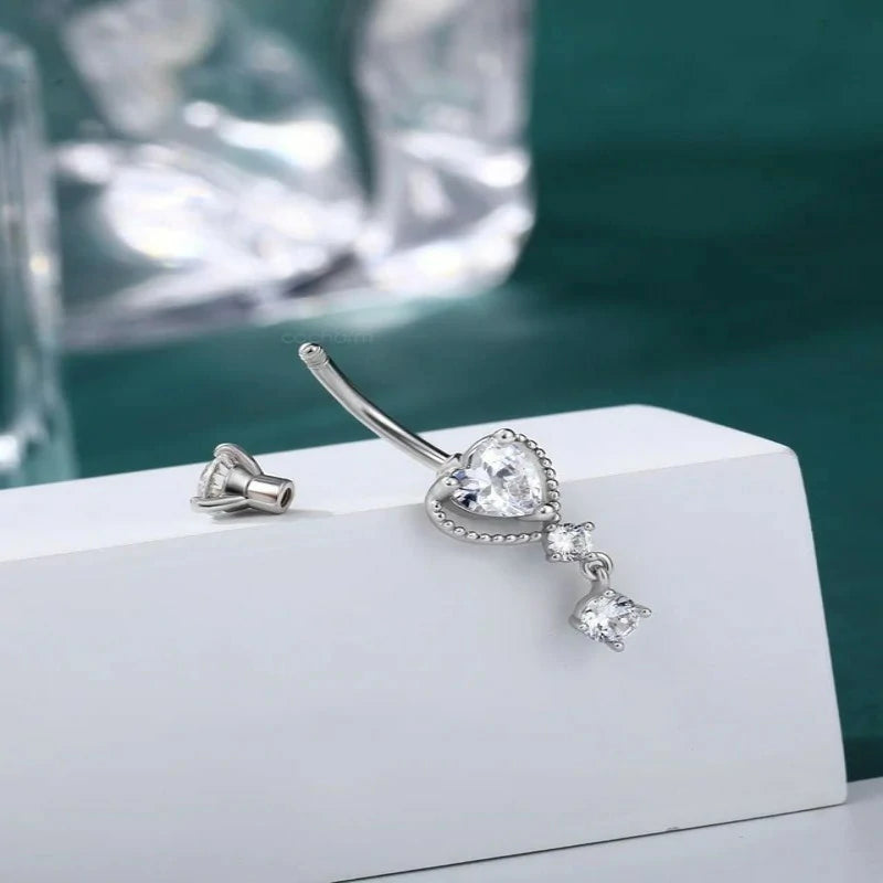 Dangle Belly Button Rings 14G Heart Belly Navel Rings Surgical Steel Navel Piercing Jewelry