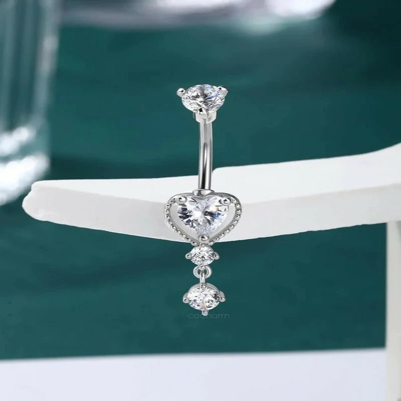 Dangle Belly Button Rings 14G Heart Belly Navel Rings Surgical Steel Navel Piercing Jewelry