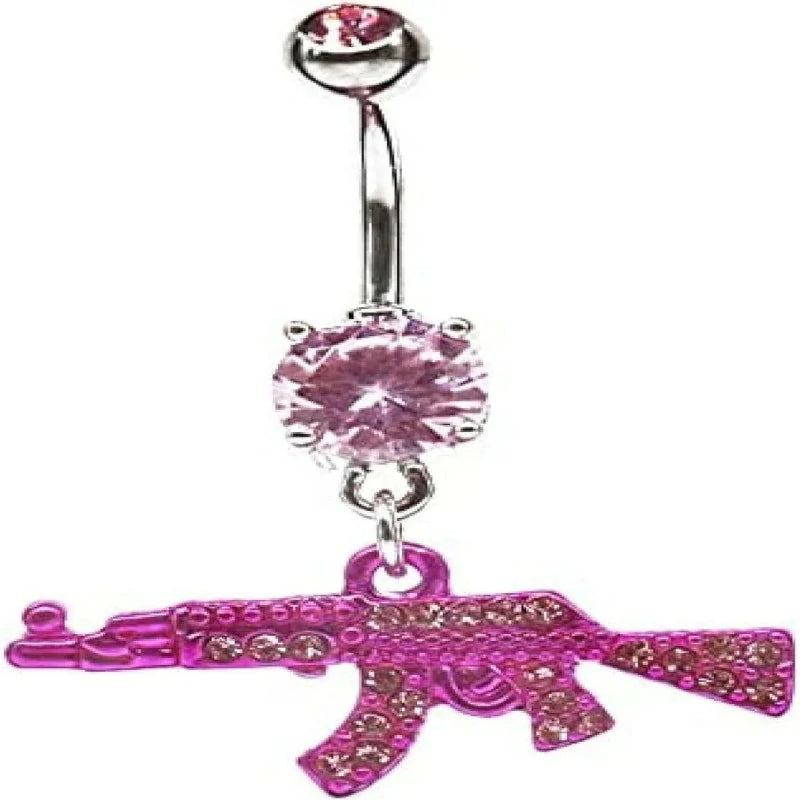 Dangle Navel Ring Clear Gem Gun Belly Button Ring Body Piercing Jewelry