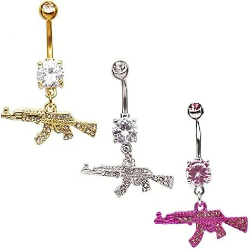 Dangle Navel Ring Clear Gem Gun Belly Button Ring Body Piercing Jewelry