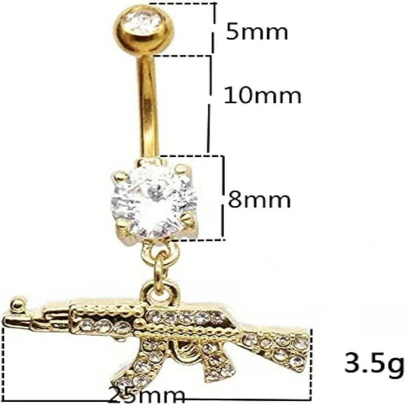 Dangle Navel Ring Clear Gem Gun Belly Button Ring Body Piercing Jewelry