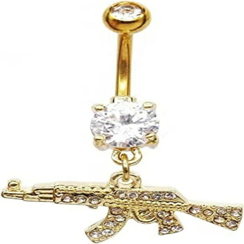 Dangle Navel Ring Clear Gem Gun Belly Button Ring Body Piercing Jewelry