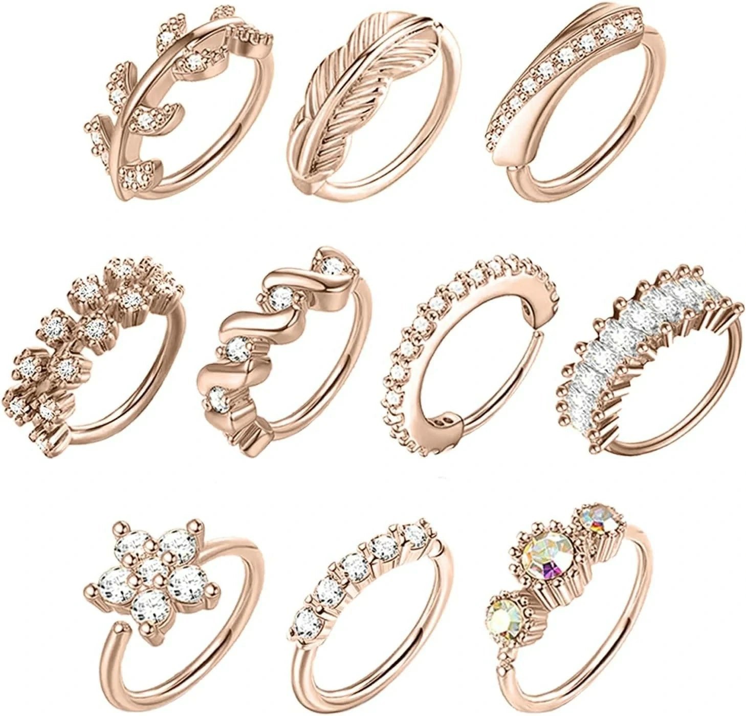 23-40 Pcs Gold Nose Rings & Studs - 18G & 20G Nose Piercing Jewelry