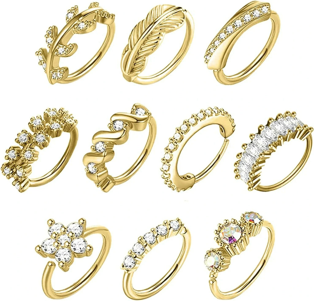 23-40 Pcs Gold Nose Rings & Studs - 18G & 20G Nose Piercing Jewelry