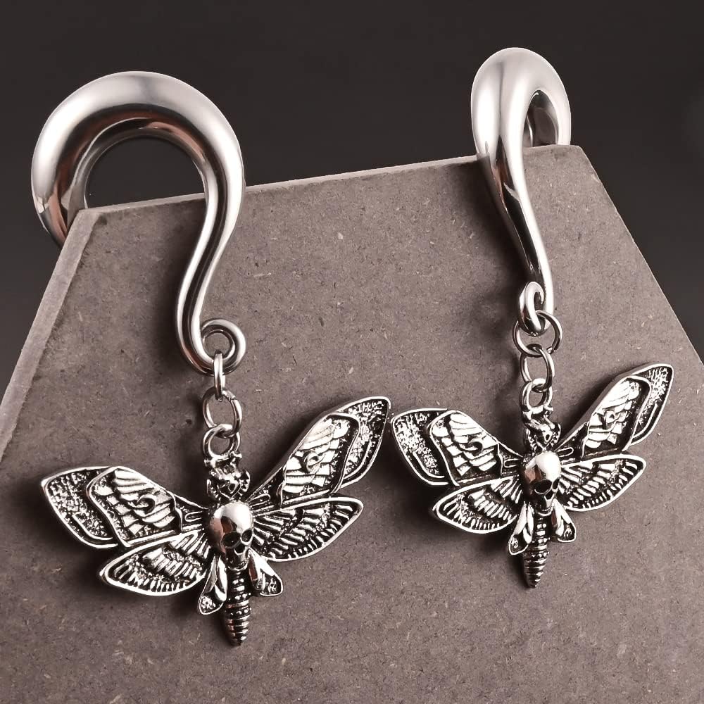 DOEARKO 2 PCS Butterfly Ear Dangle Plugs 316 Stainless Steel Ear Hangers Ear Gauges Piercing Plug Pair Selling 2g 0g Body Jewelry - QIAO CrystalQIAO CrystalQIAO Crystal