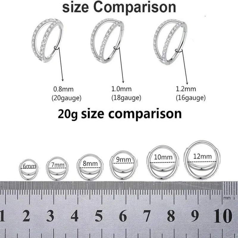 Double Open Stack CZ Nose Ring Hoop 316L Surgical Steel Helix Rook Conch Cartilage Daith Tragus Earrings