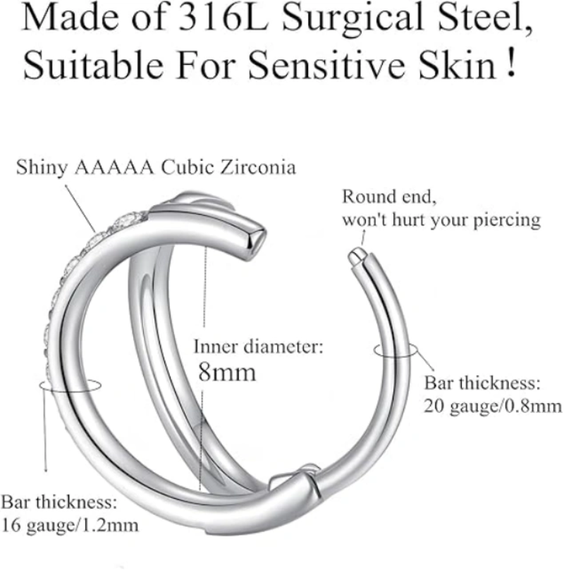 double-cz-hoop-piercing-jewelry-halloween-christmas-20g-nose-rings-6mm-7mm-8mm-classic-16g-cartilage-earrings-6mm12mm-surgical-steel-helix-tragus-lip-hoops-Material-Product-Introduction