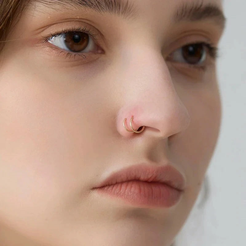 14K Gold Filled/Sterling Silver/Rose Gold Double Hoop Nose Ring for Single Piercing