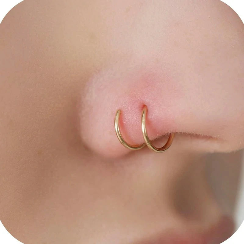 14K Gold Filled/Sterling Silver/Rose Gold Double Hoop Nose Ring for Single Piercing