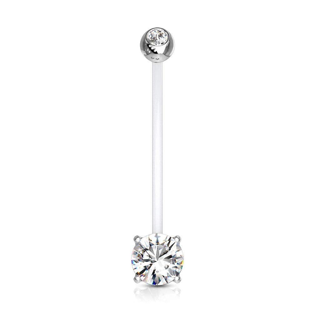 Double Jeweled Prong Set Round CZ Crystal Pregnancy Maternity Belly Button Navel Ring - QIAO Crystal我的商店QIAO Crystal