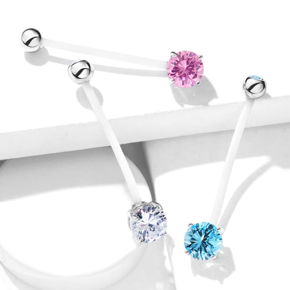 Double Jeweled Prong Set Round CZ Crystal Pregnancy Maternity Bioflex Belly Button Navel Ring - QIAO Crystal我的商店QIAO Crystal