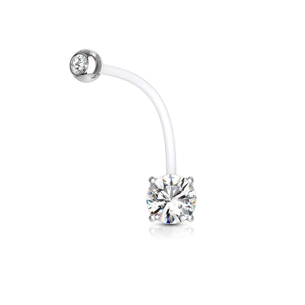 Double Jeweled Prong Set Round CZ Crystal Pregnancy Maternity Bioflex Belly Button Navel Ring - QIAO Crystal我的商店QIAO Crystal