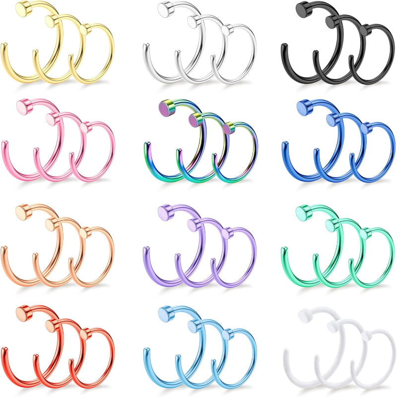 Drperfect 18/20/22G 36PCS 316L Stainless Steel Nose Rings Hoops Nose Piercing Jewelry for Women Men Colored Hoop Nose Ring 6mm 8mm 10mm 12mm - QIAO CrystalQIAO CrystalQIAO Crystal