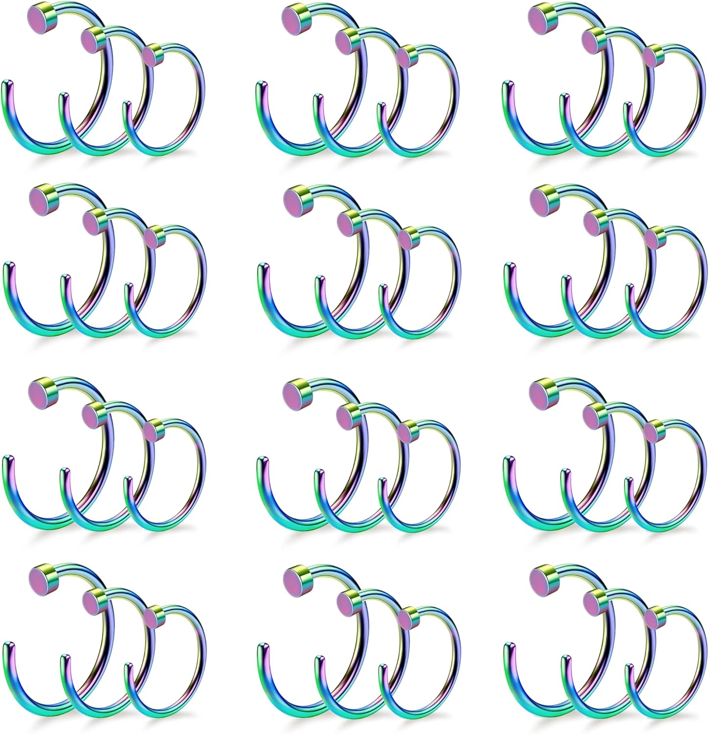 Drperfect 18/20/22G 36PCS 316L Stainless Steel Nose Rings Hoops Nose Piercing Jewelry for Women Men Colored Hoop Nose Ring 6mm 8mm 10mm 12mm - QIAO CrystalQIAO CrystalQIAO Crystal