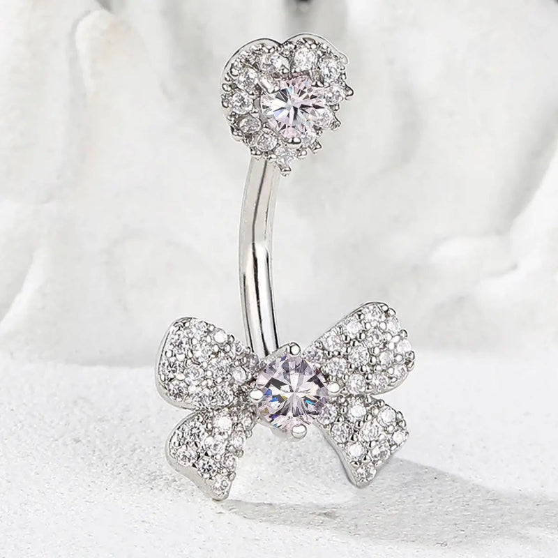 Elegant Love Bow 10mm Gold Plated Zircon Stainless Steel Spike Jewelry Simple Hot Sale Navel Fashion Nose - QIAO CrystalQIAO CrystalQIAO Crystal