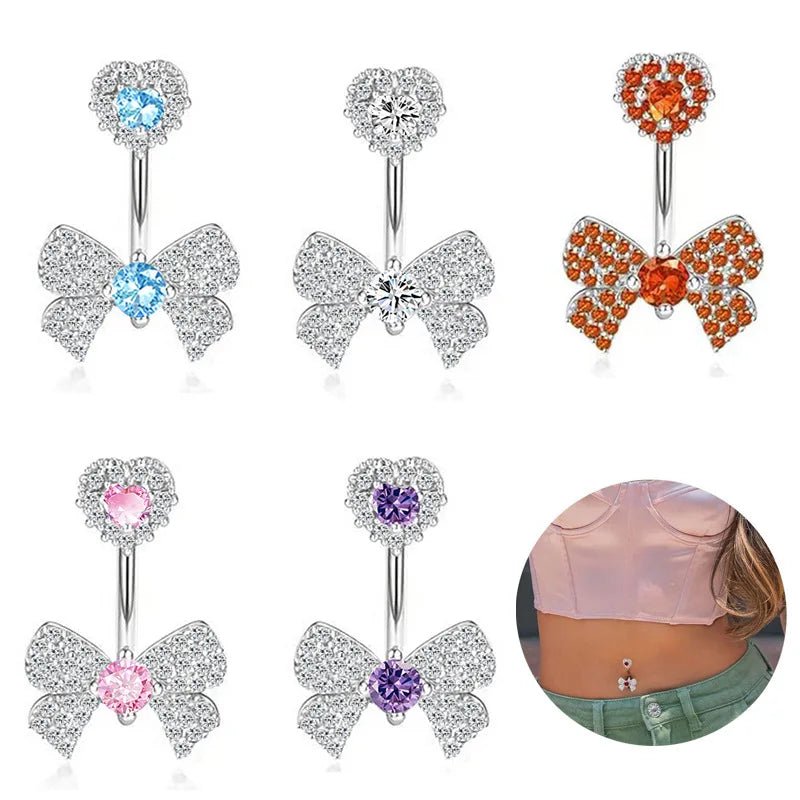 Elegant Love Bow 10mm Gold Plated Zircon Stainless Steel Spike Jewelry Simple Hot Sale Navel Fashion Nose - QIAO CrystalQIAO CrystalQIAO Crystal