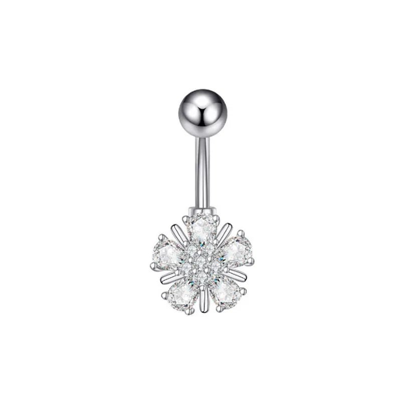 European and American fashion 1.6mm thick stainless steel rod double diamond heart - shaped head inlaid with zircon navel piercing jewelry - QIAO CrystalQIAO CrystalQIAO Crystal