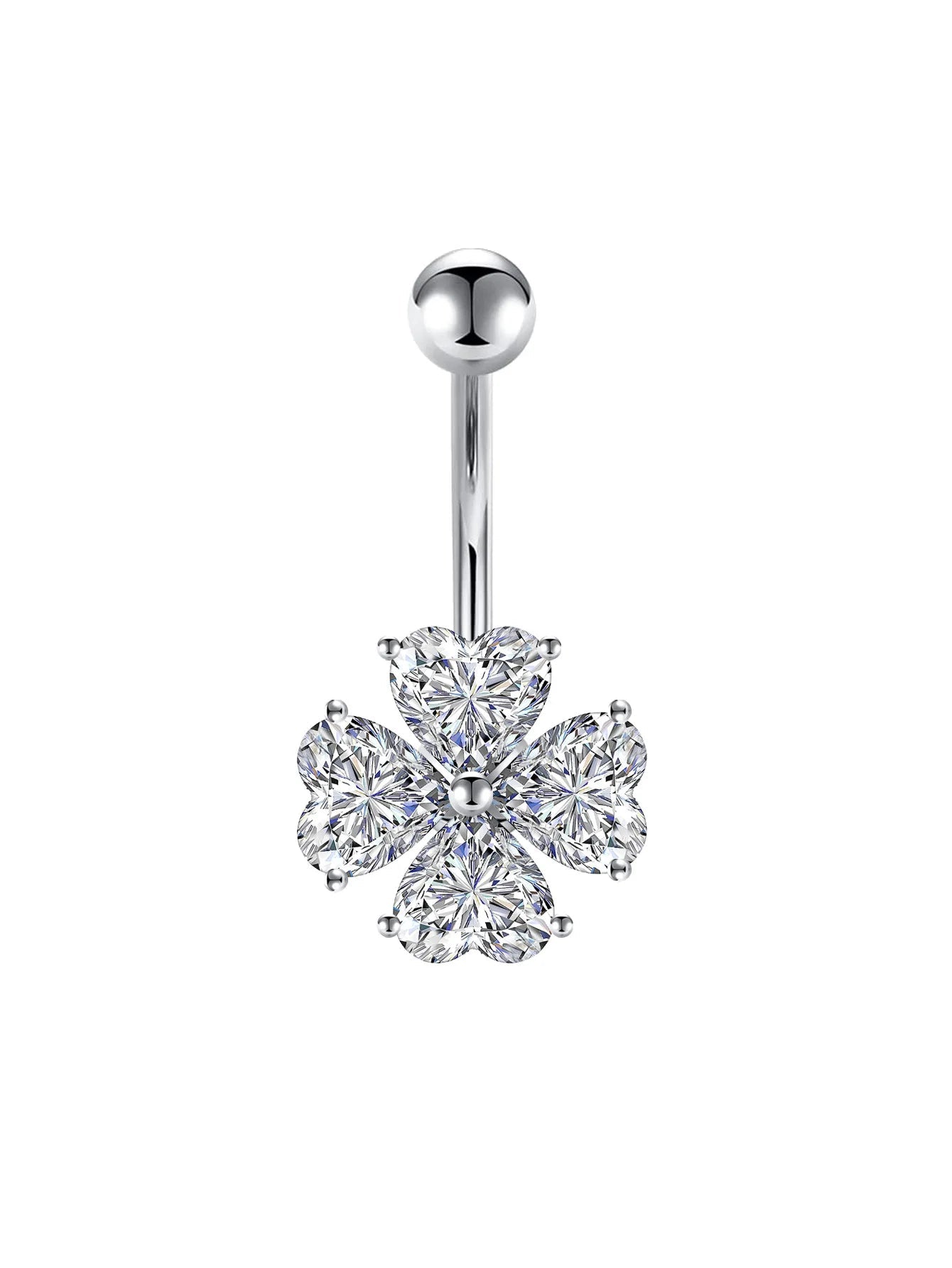 European and American fashion 1.6mm thick stainless steel rod double diamond heart - shaped head inlaid with zircon navel piercing jewelry - QIAO CrystalQIAO CrystalQIAO Crystal