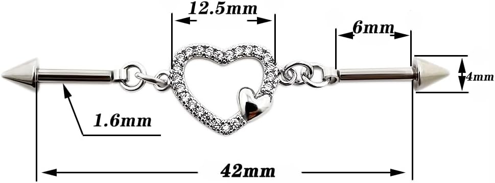 Excepro Heart Industril Piercing Jewelry Punk Chain Stainless Steel 14G Industril Barbell 1PC - QIAO CrystalQIAO CrystalQIAO Crystal