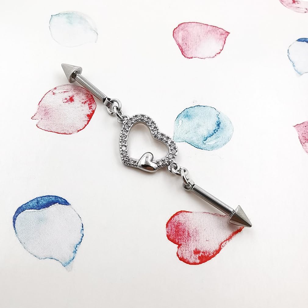 Excepro Heart Industril Piercing Jewelry Punk Chain Stainless Steel 14G Industril Barbell 1PC - QIAO CrystalQIAO CrystalQIAO Crystal