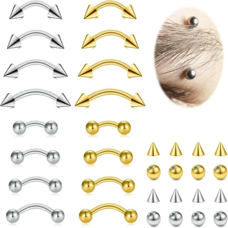 16 pcs Surgical Steel Curved Barbell Tiny Eyebrow Lip Jewelry Ear Rook Helix