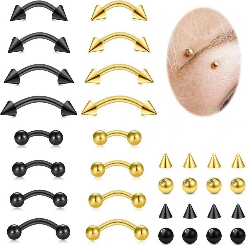 16 pcs Surgical Steel Curved Barbell Tiny Eyebrow Lip Jewelry Ear Rook Helix