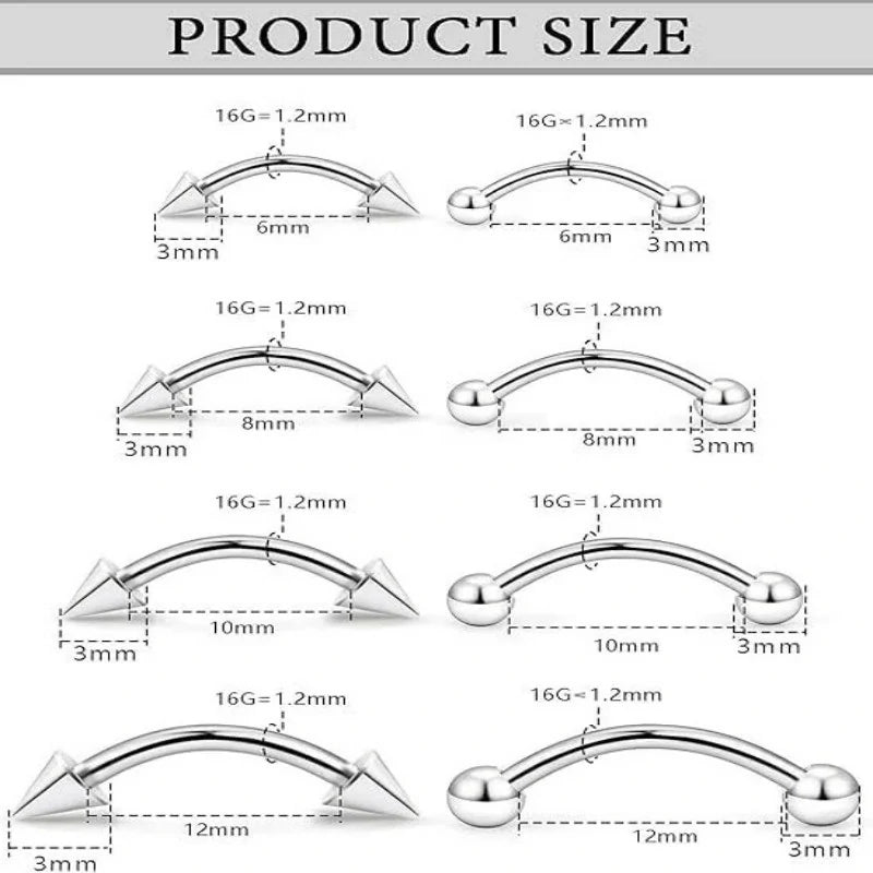 16 pcs Surgical Steel Curved Barbell Tiny Eyebrow Lip Jewelry Ear Rook Helix