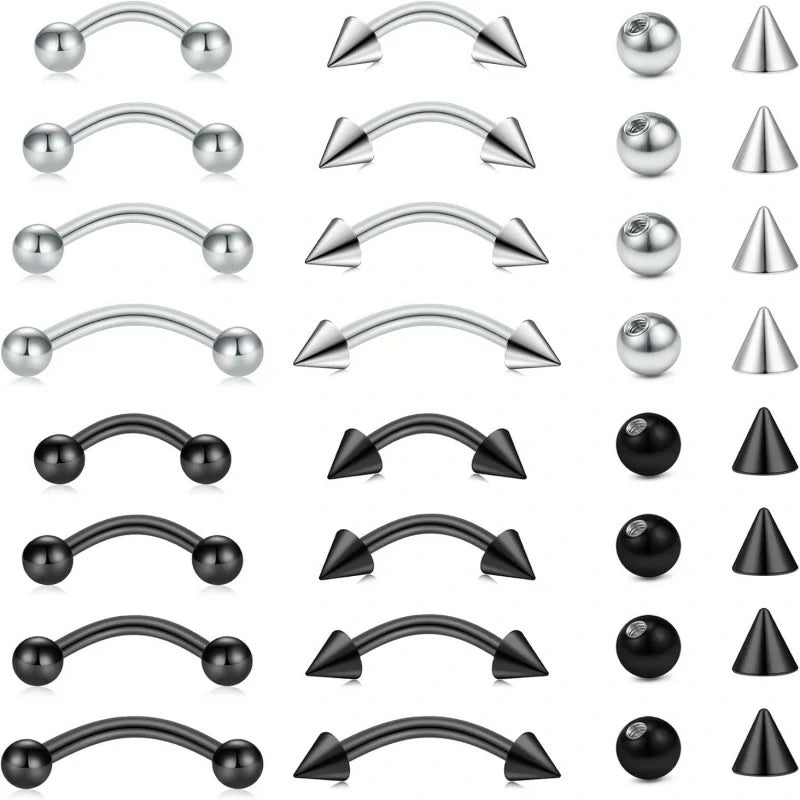 16 pcs Surgical Steel Curved Barbell Tiny Eyebrow Lip Jewelry Ear Rook Helix