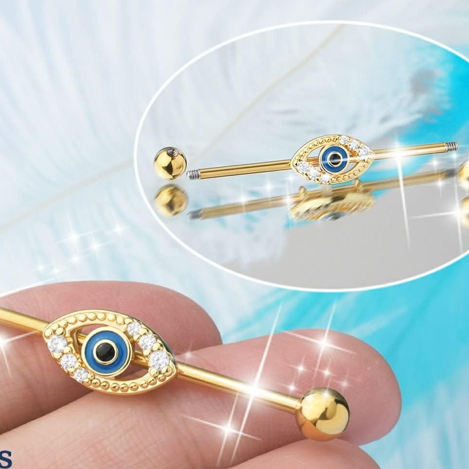 Eyes Industrial Barbells Clear CZ Paved 14G Industrial Piercing Jewelry Cartilage Earrings - QIAO CrystalQIAO CrystalQIAO Crystal