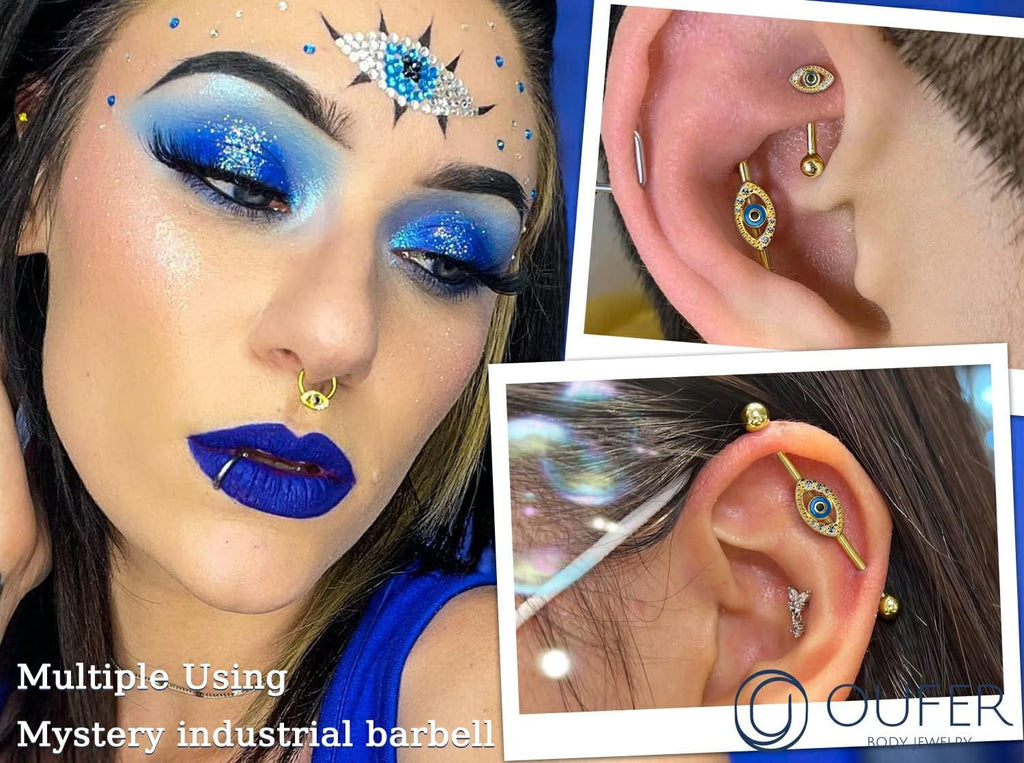 Eyes Industrial Barbells Clear CZ Paved 14G Industrial Piercing Jewelry Cartilage Earrings - QIAO CrystalQIAO CrystalQIAO Crystal