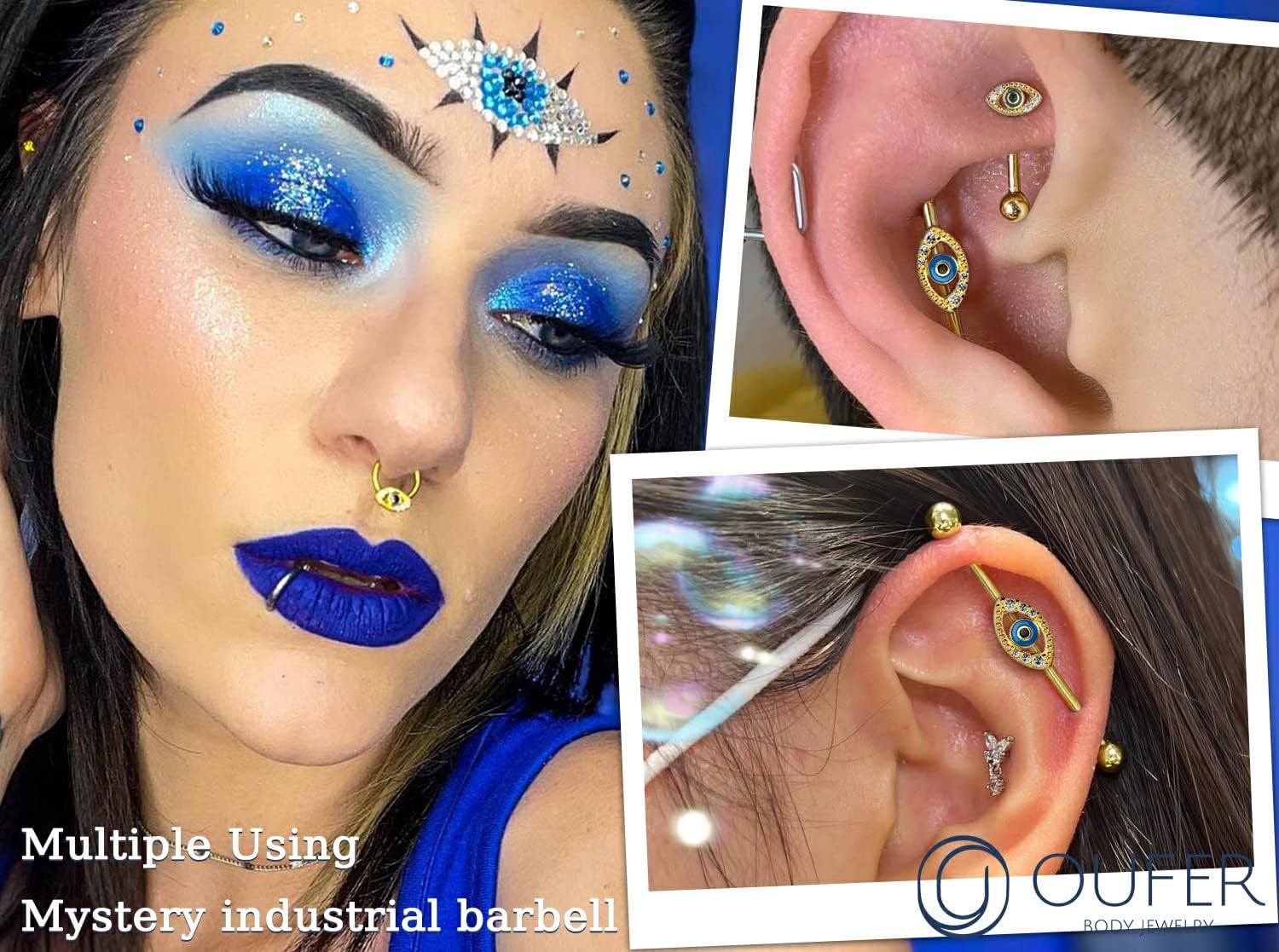 Eyes Industrial Barbells Clear CZ Paved 14G Industrial Piercing Jewelry Cartilage Earrings - QIAO CrystalQIAO CrystalQIAO Crystal