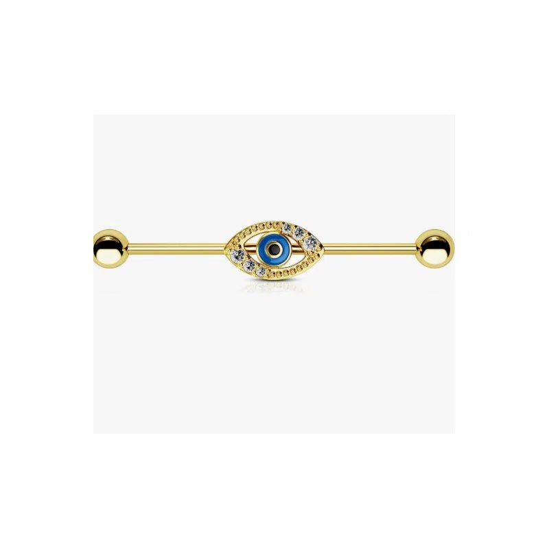 Eyes Industrial Barbells Clear CZ Paved 14G Industrial Piercing Jewelry Cartilage Earrings - QIAO CrystalQIAO CrystalQIAO Crystal